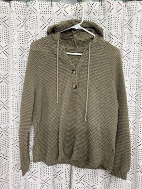 Women’s Hooded Waffle-Knit Sweater in Olive